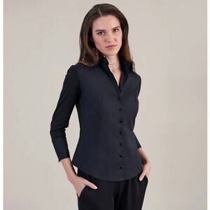 Anne Fontaine Connie Shirt Size 40 Black Sleek Shirt 3/4 Sleeves Front Button
